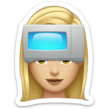 girl blonde with computer sticker
