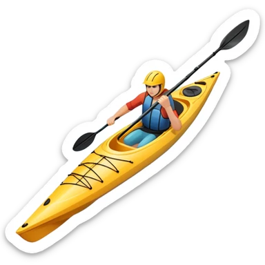 An icon showing a close-up of a sleek kayak with double-bladed paddles gliding through water. Splashes surround the boat as it cuts across a calm surface, symbolizing speed and focus. Transparent background emphasizes the dynamic and personal nature of kayak paddling. sticker