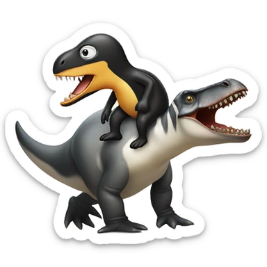 Penguin riding a Tyrannosaurus rex  sticker