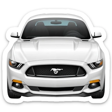 Make a 2013 mustang with a familiar look of an iPhone emoji and make the emoji have a front view of the Mustang and make the Mustang be white sticker