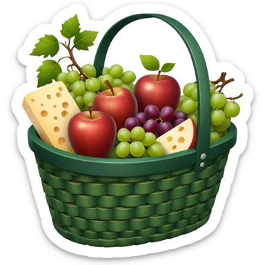 Dark green, plaid basket with both food, drink and fruits sticker