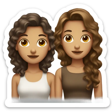 Two girls with straight brown and wavy hair sticker