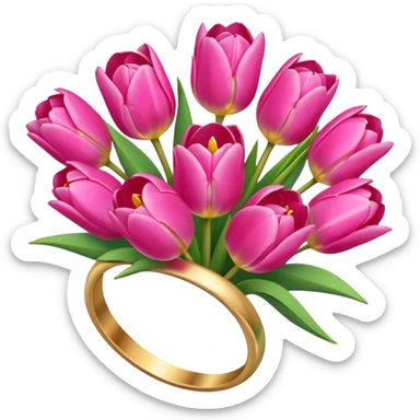 bouquet de tulipes roses avec une bague, couleurs vives, simple sticker
