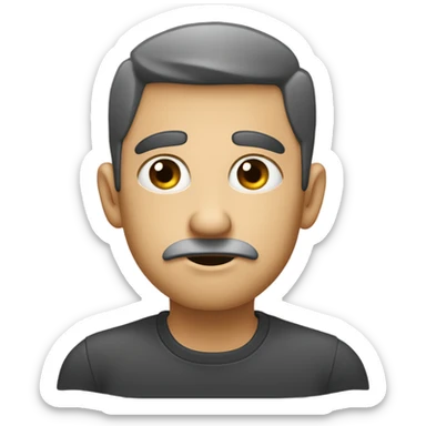 Create an emoji with a confused expression, wide eyes, and furrowed brows. Add a loading circle in the top left corner and a hand on the face, rubbing the chin or cheek, as if processing an idea sticker