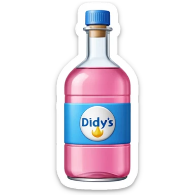 bottle of oil blue top pink outside with logo that says Diddys Oil sticker