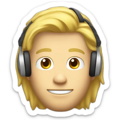 Homme blond, visage ovale, cheveux mis longs et lisses avec un casque de gamer sur la tête sticker