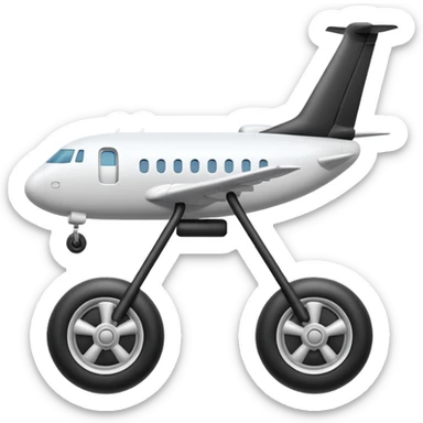 Emoji-style airplane landing gear with a single inflated, puffy wheel and a strut, cartoon-like, 3D, soft rounded shapes, clean lines, isolated on white background, minimal shading, emoji aesthetic sticker