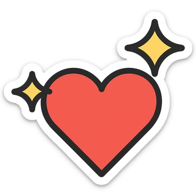 love icon, heart with sparkles, flat color icon style sticker