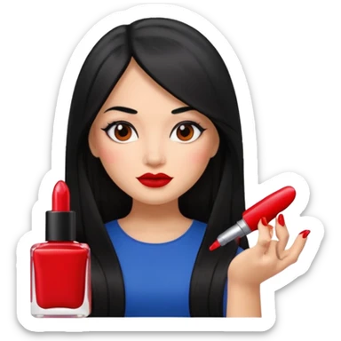 latina girl with straight long hair thats black memoji with nail sticker