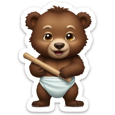 baby Grizzly holding a bat wearing a diaper sticker
