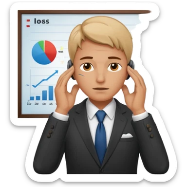 tired marketer rubbing temples surrounded by charts sticker
