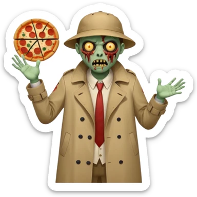 a glitch abomination with hands for a head, a baskeball stomach, pizza eyes, eyepatch, and zombie wounds, wearing trench coat sticker