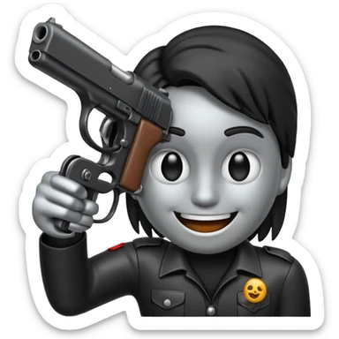 Smiling emoji holding a Gun pointed at viewer sticker