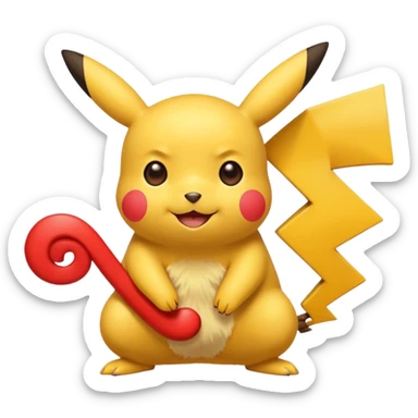 Pikachu in the Rednote app emoji style, red musical note tail, big expressive eyes sticker