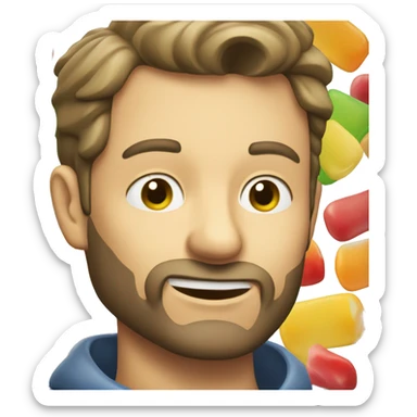 A Caucasian man eating gummies sticker