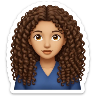 woman light brown skin long dark curly hair sticker