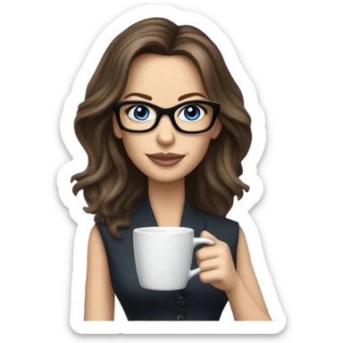 Lifelike Kate Beckinsale blue eyes wearing glasses in a business dress drinking a cup of tea  sticker