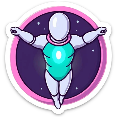 Silver capsule levitating among bright shining particles, with a translucent shield floating over an ethereal immune defense figure and a radiant thyroid gland in the background sticker