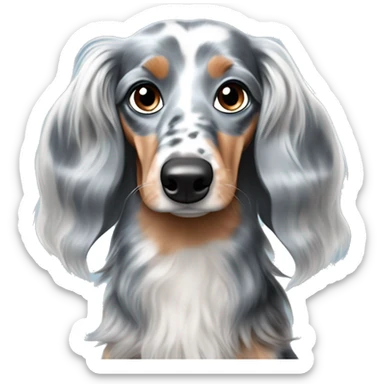 long haired dapple blue merle dachshund with one blue eye sticker