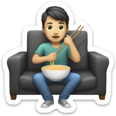 human eating noodles in sofa sticker