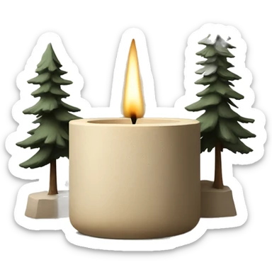 Candle in beige concrete vessel with painted pine trees sticker