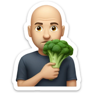 Bald man frowning holding broccoli  sticker