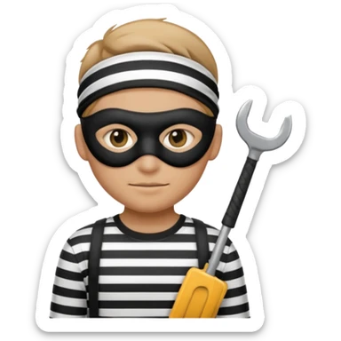 Thief emoji with striped black and white shirt eyemask and thief stuff sticker