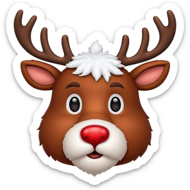 Rudolph red nosed reindeer with snow on its head and nose sticker