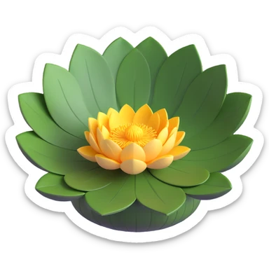 Detailed lotus flower with realistic lotus leaf - circular with characteristic notch, bowl-shaped with upturned edges and radial veining pattern sticker