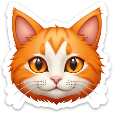 round planet with orange cat fur texture, cute pointy cat ears, and adorable cat face with whiskers sticker