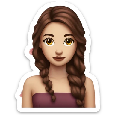 Beautiful, rose, red, flowers in hair, long dark brown hair, white fair skin sticker