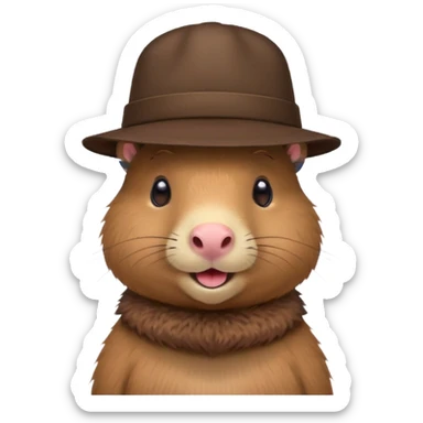 Cute capybara with blush wearing a hat sticker