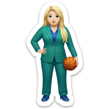 Full Body white plus size female basketball head coach with long blonde hair in a blue and green suit sticker