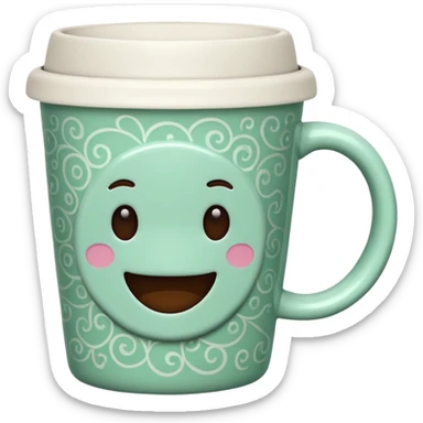 Realistic mint green coffee cup with pattern sticker