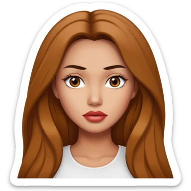 Fashion model emoji, tan-skinned woman with monolid eyes, full lips, long hair, white top, inspired by Megan Fox sticker