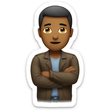 Guy with head down crossing arms sticker