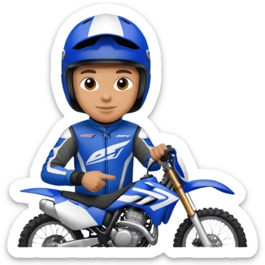 dirtbike rider in blue gear signing autographs sticker