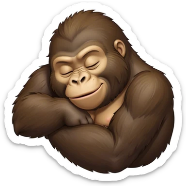 Meme-Worthy cute Sleeping Gorilla Portrait Emoji, Head resting peacefully with a contented smile, showcasing a luxuriant, thick Fur and eyes gently closed in serene slumber, Simplified yet hilariously adorable features, highly detailed, glowing with a soft, drowsy jungle light, high shine, relaxed and utterly lovable, stylized with an air of playful laziness, bright and heartwarming, soft glowing outline, capturing the essence of a sleeping gorilla that feels destined to become the next viral sensation of adorable rest! sticker