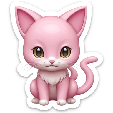 Chibi hyper-realistic life-like anime-styled original Mew-Pokémon sticker