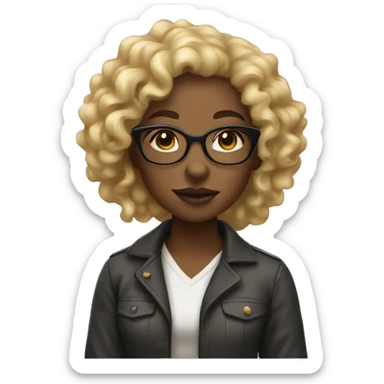 Lighskined Black girl with blonde curly hair and glasses sticker