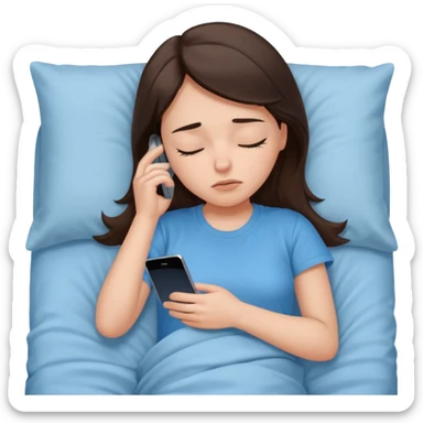 generate a girl brunette sleeping in bed.Her phone ringing. She looks mad sticker