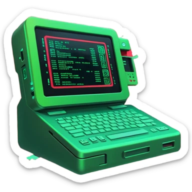 A sleek digital terminal with a holographic interface showing files being uploaded, data packets represented as trash icons, the screen glitching and exploding with red error symbols, tech dystopia vibes, neon greens and reds, circuit patterns in background --v 5 --ar 3:2 --style sci-fi --chaos 30 sticker