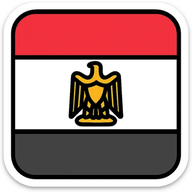 the flag of Egypt, flat design, clear red, white, and black stripes, golden eagle emblem in the center, no text sticker