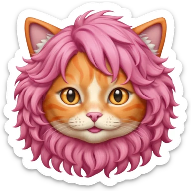Orange cat wearing pink curly wig  sticker