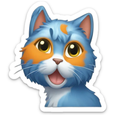 cat-blue-hair-hold-tangerine sticker