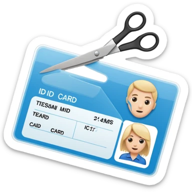 Scissors cutting an ID card in 2 parts.hyper realistic sticker