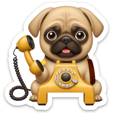 a pug holding a classical telephone to its ear sticker
