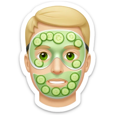 white man with a green facial mask and cucumber slices on eyes sticker