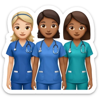 Nurses of different ethnicities in various color scrubs sticker