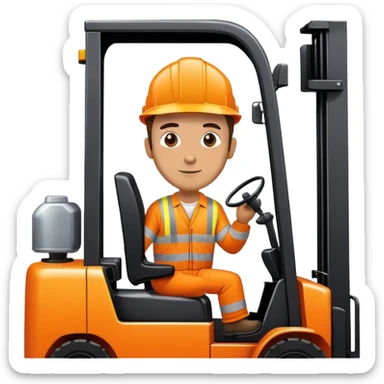 man wearing orange hi visibility overalls driving a forklift truck sticker